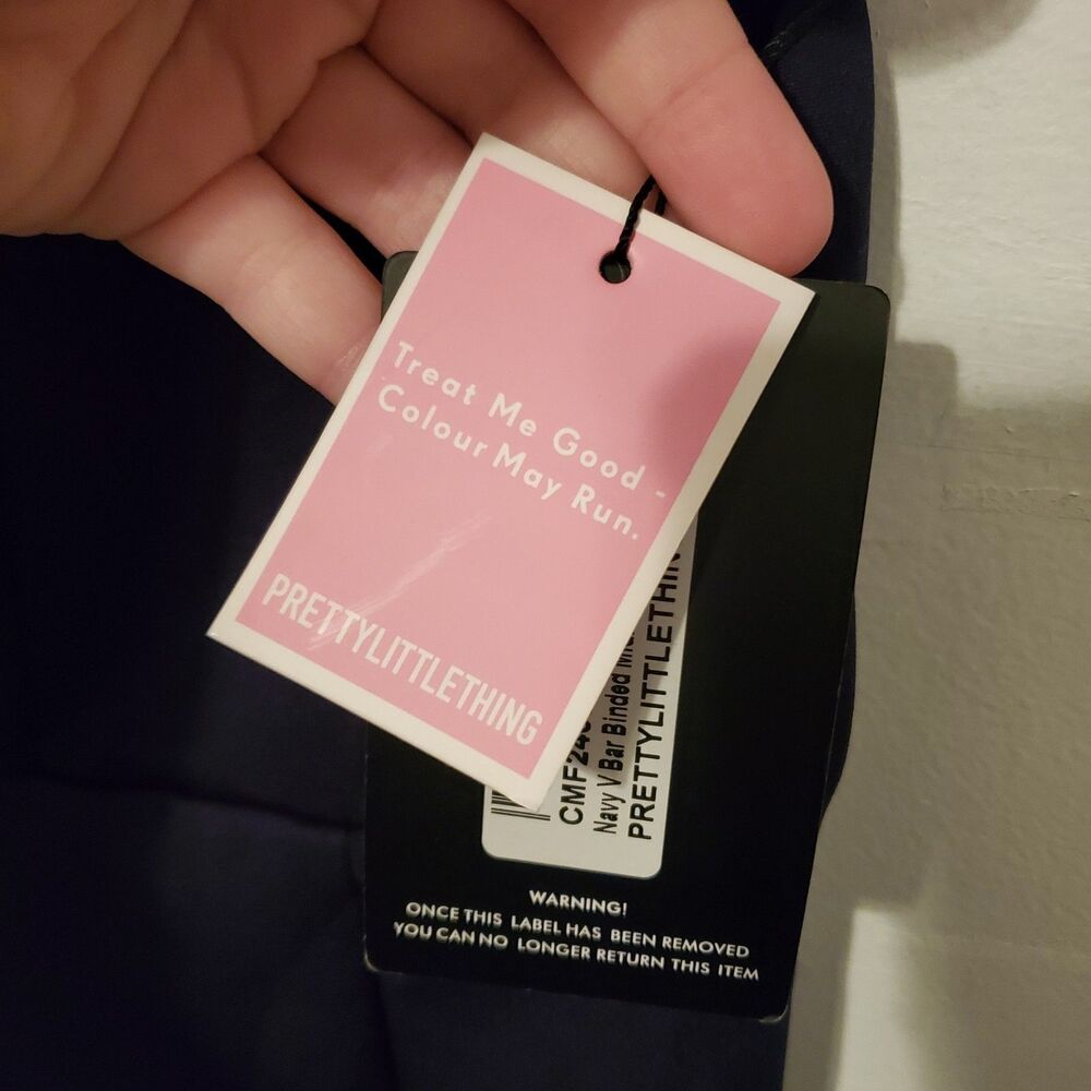 NWT Pretty Little Thing Navy Blue V Bar Binded Midi Plunge Dress 8 Bodycon - Picture 4 of 6